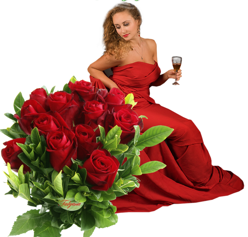 La Femme En Rouge Et Se Roses